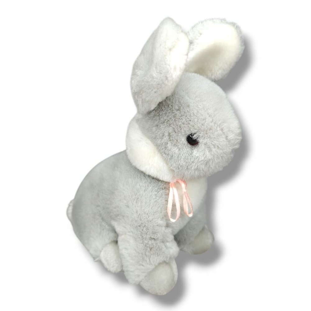 Vintage Gund 1988 Plush Grey Bunny Rabbit Stuffed Animal Toy Korea